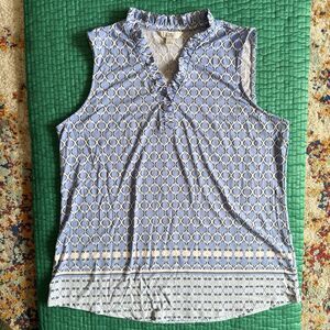 NEW Croft & Barrow Tank Top Shirt Blouse Women L Blue Geometric Pattern Spandex